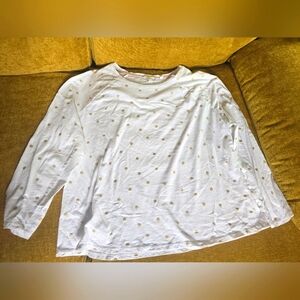Boden White Long Sleeve Shirt with Gold Polka Dots